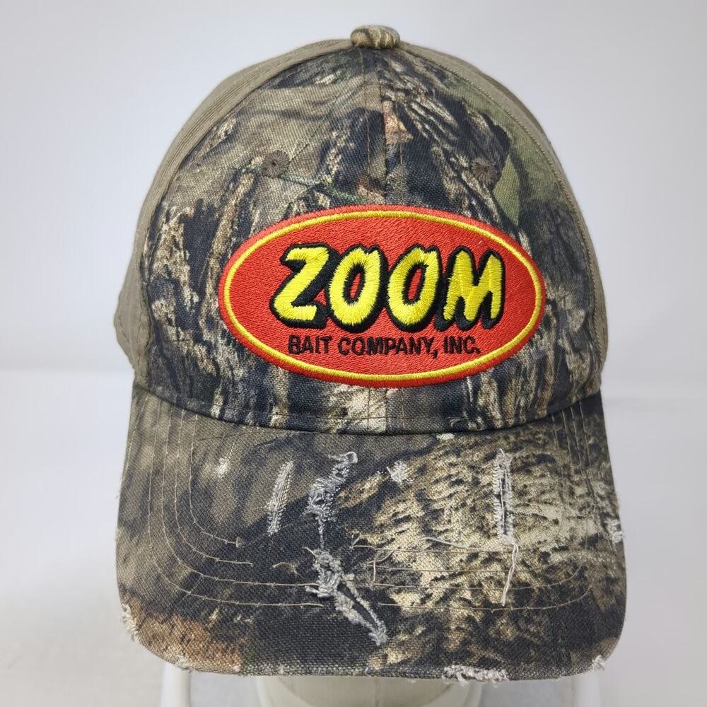 Zoom Bait Company Woodland Camo Logo Baseball Cap Brown Green One Size Hat Strap - Picture 2 of 9